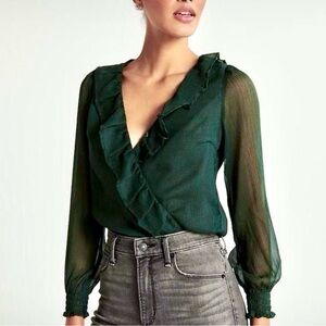 Abercrombie & Fitch Ruffle V Neck Sheer Bodysuit